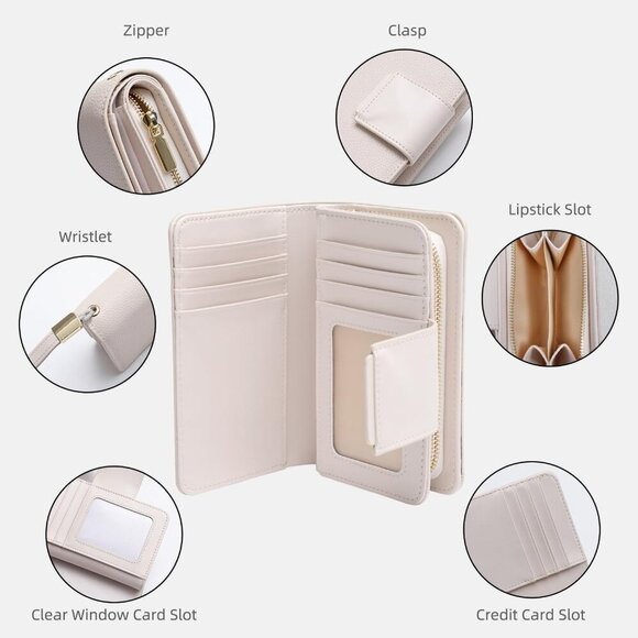 Small Leather Wallet RFID Blocking Compact Bifold Purse Women Wristlet - Picture 4 of 6